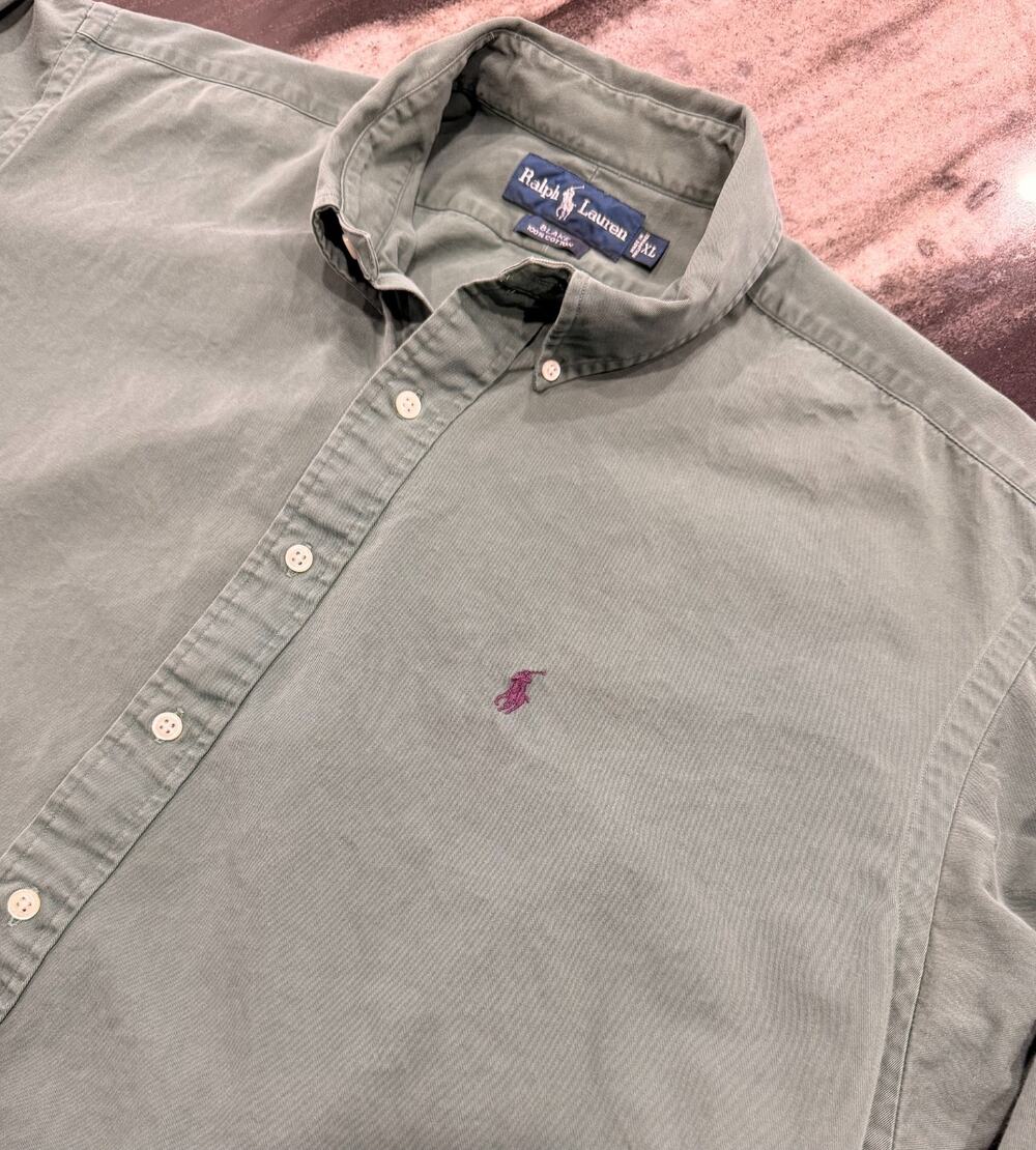 Vintage 90s Polo Ralph Lauren Blake Shirt Menβs XL Green Twill 90s Purple Pony